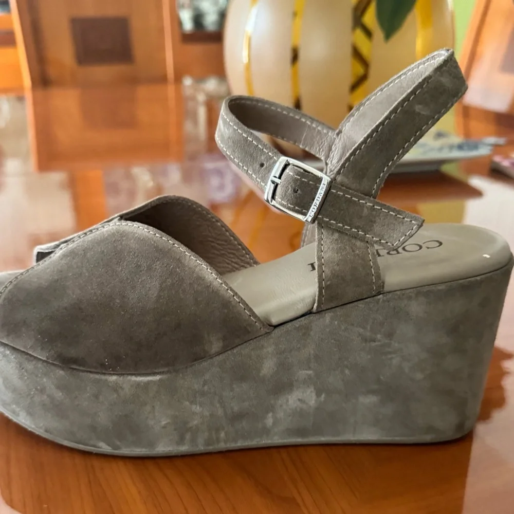 Jenna Platform Wedge Sandal Cordani Side 8.5 (39) Crosta Fango beige